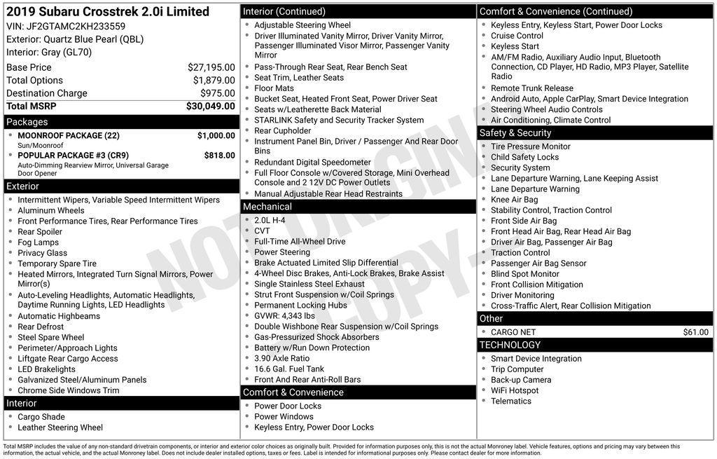 used 2019 Subaru Crosstrek car, priced at $20,000