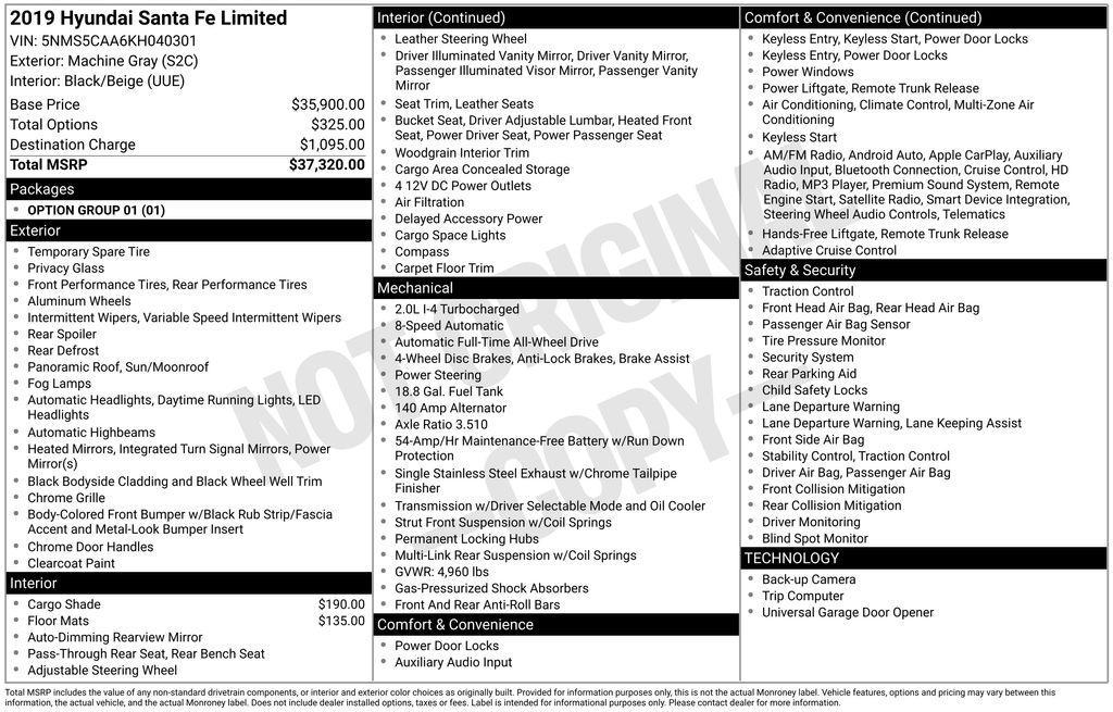 used 2019 Hyundai Santa Fe car, priced at $19,700