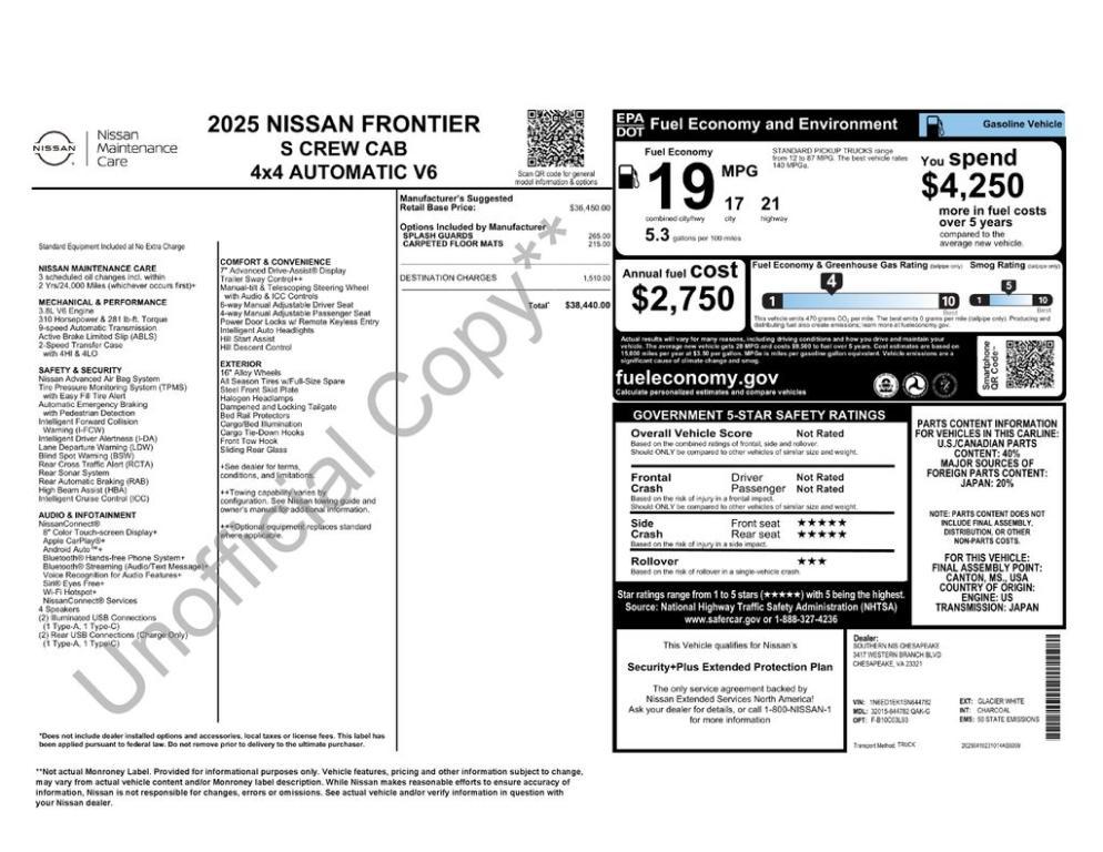 new 2025 Nissan Frontier car, priced at $35,001