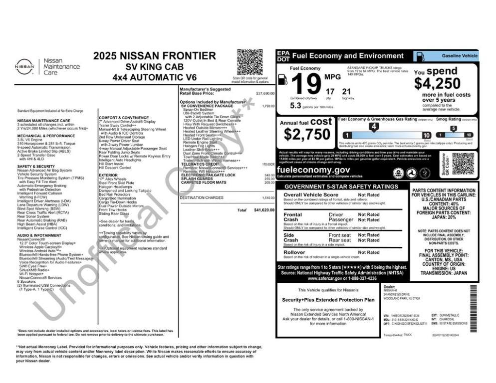new 2025 Nissan Frontier car, priced at $36,197