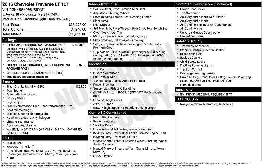 used 2015 Chevrolet Traverse car, priced at $10,462