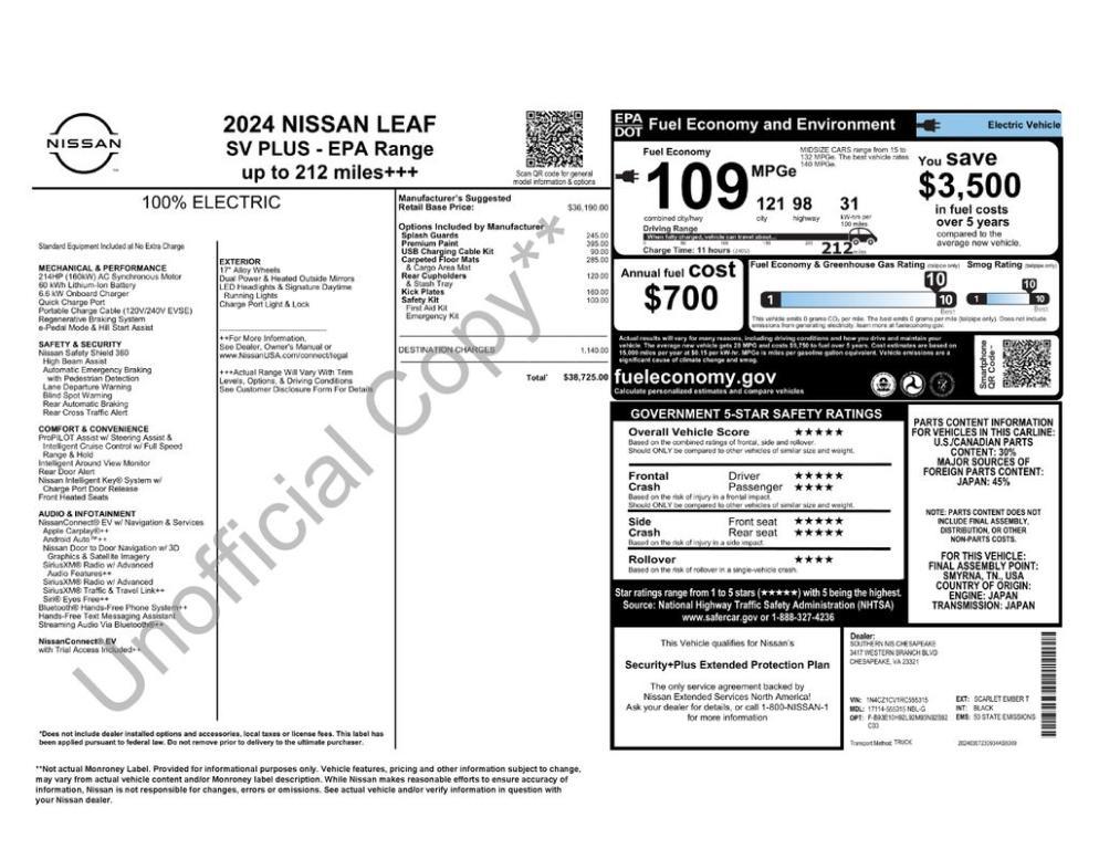 new 2024 Nissan Leaf car, priced at $28,652