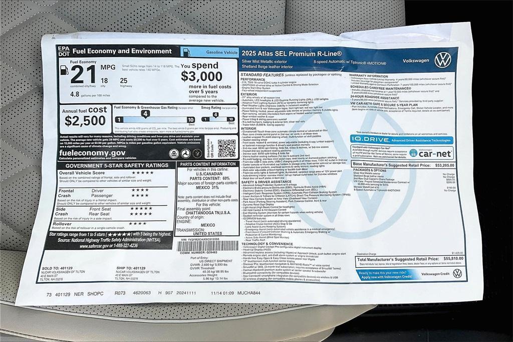 new 2025 Volkswagen Atlas car, priced at $51,406