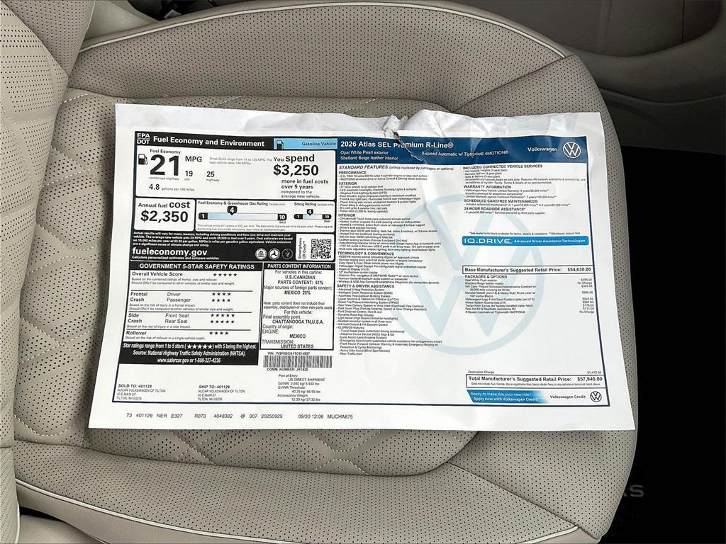 new 2026 Volkswagen Atlas car, priced at $56,440