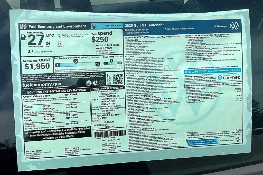 new 2025 Volkswagen Golf GTI car, priced at $42,915