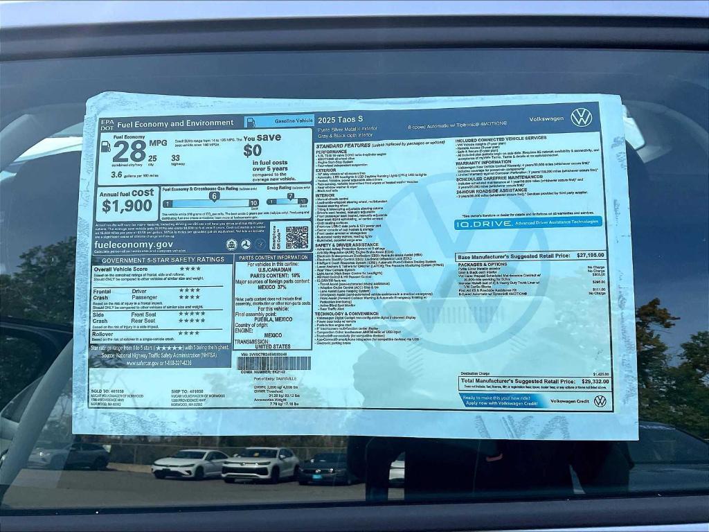 new 2025 Volkswagen Taos car, priced at $26,960