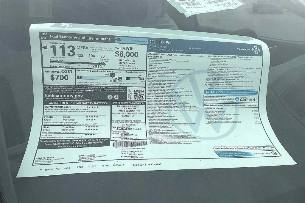 new 2025 Volkswagen ID.4 car, priced at $42,371