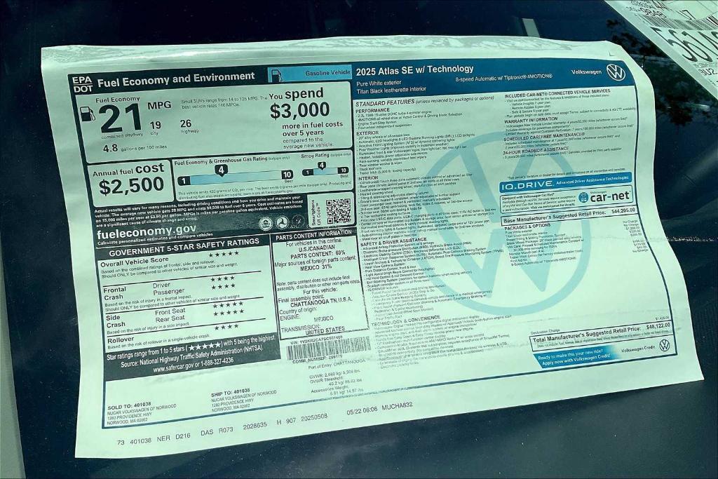 new 2025 Volkswagen Atlas car, priced at $45,328