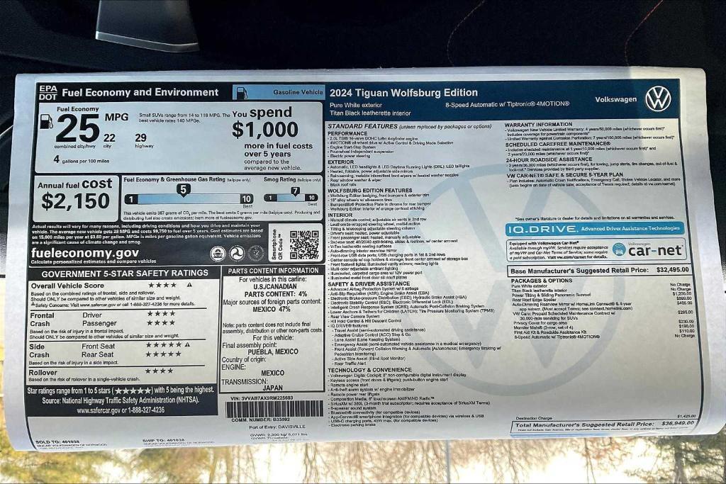 new 2024 Volkswagen Tiguan car, priced at $34,449