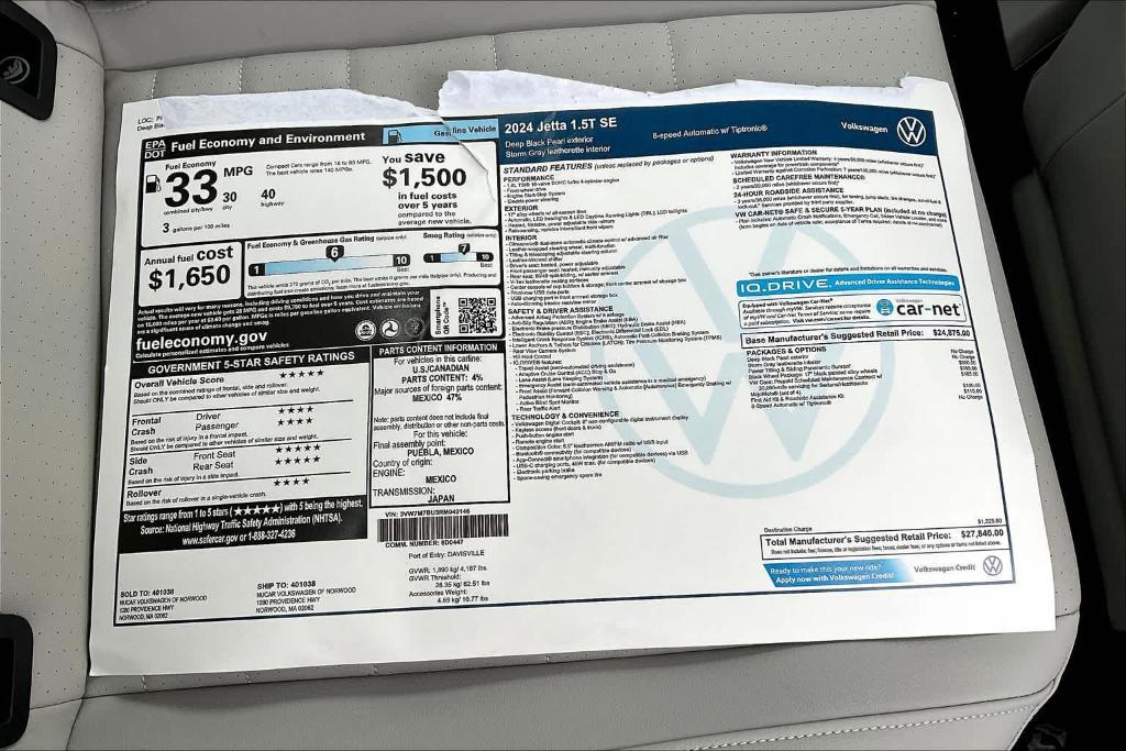 new 2024 Volkswagen Jetta car, priced at $26,846