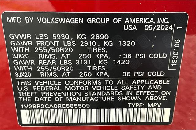 new 2024 Volkswagen Atlas car, priced at $50,045