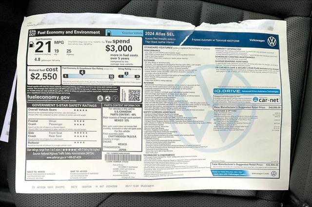 new 2024 Volkswagen Atlas car, priced at $50,045
