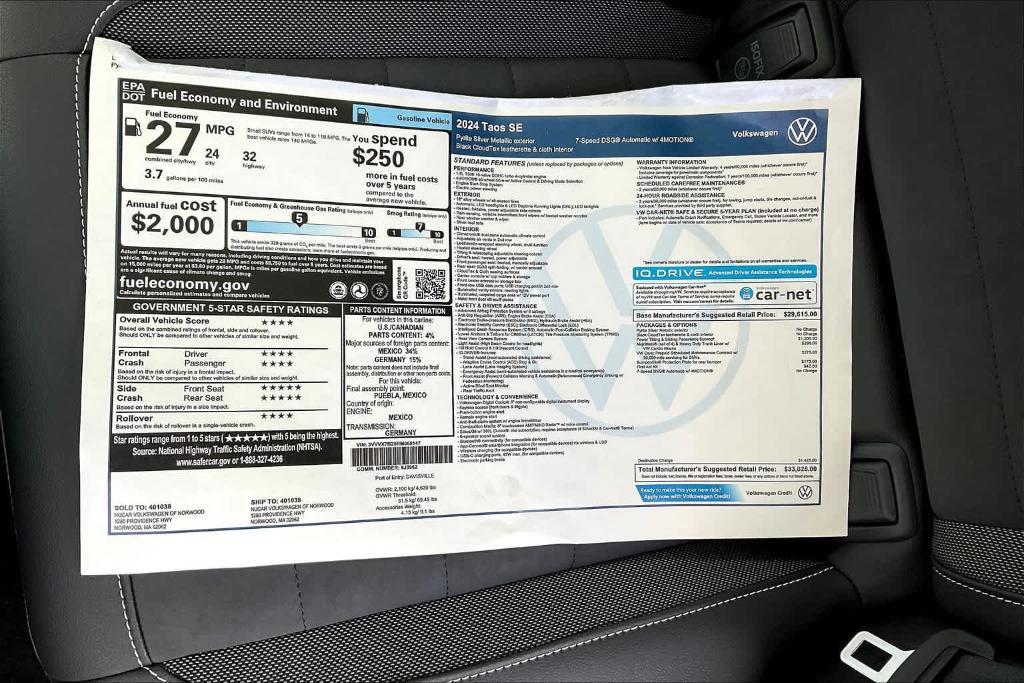 new 2024 Volkswagen Taos car, priced at $30,326