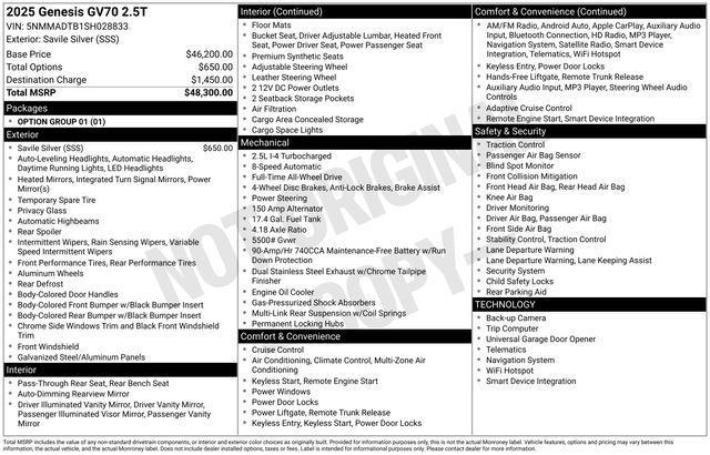 used 2025 Genesis GV70 car, priced at $38,870