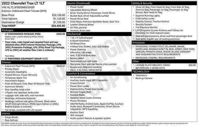 used 2022 Chevrolet Trax car, priced at $17,989