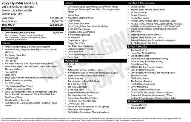 used 2022 Hyundai Kona car, priced at $18,961