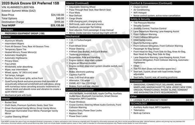 used 2020 Buick Encore GX car, priced at $16,495