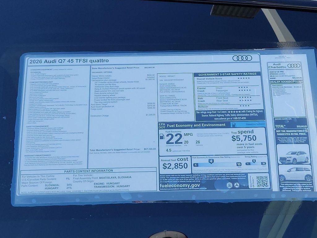 new 2026 Audi Q7 car, priced at $67,145