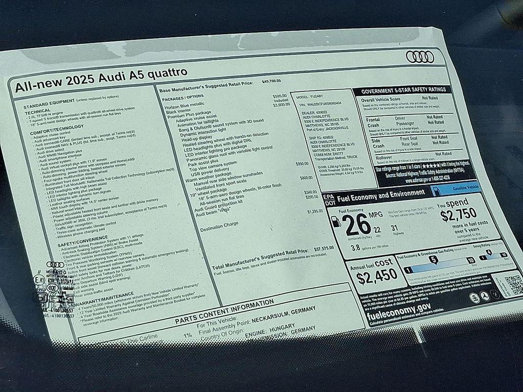 new 2025 Audi A5 car, priced at $57,575