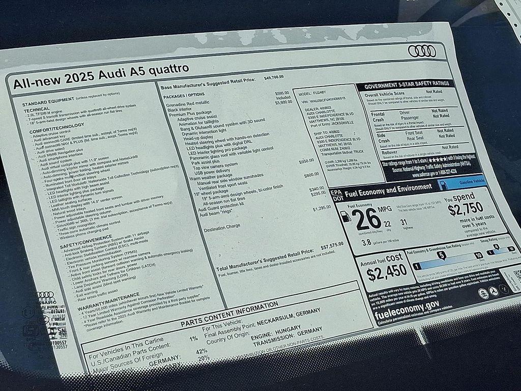 new 2025 Audi A5 car, priced at $57,575