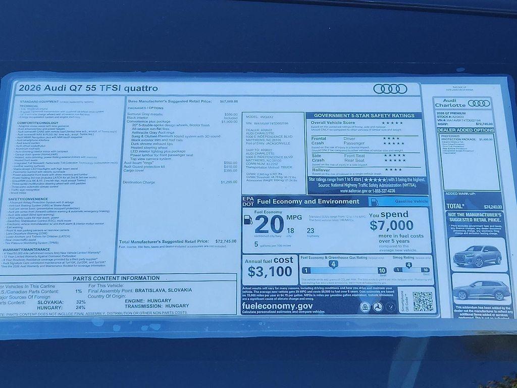 new 2026 Audi Q7 car, priced at $72,745