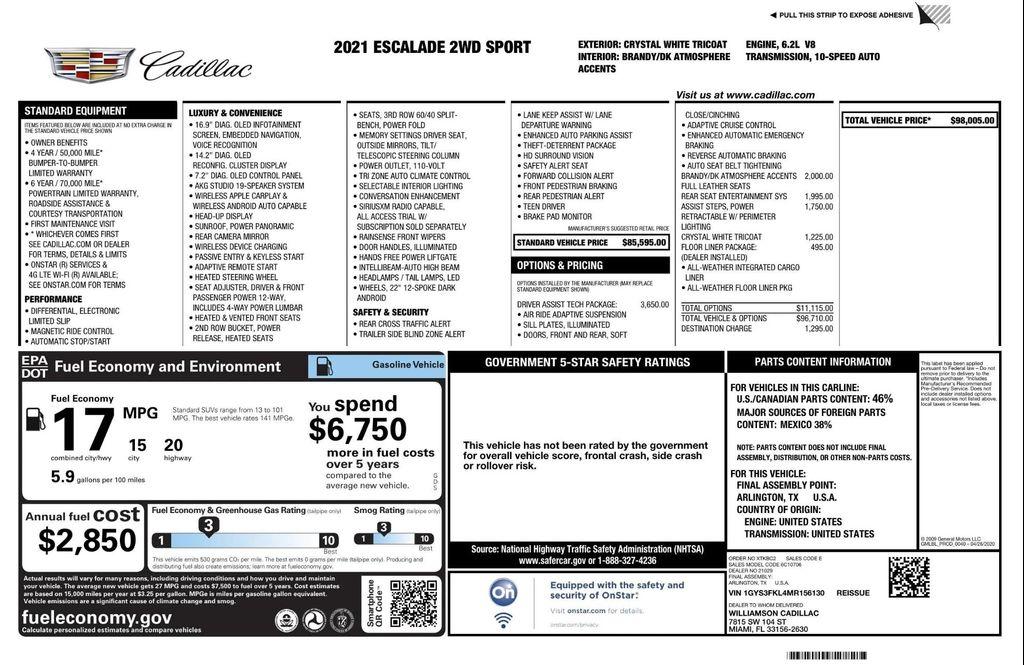 used 2021 Cadillac Escalade car, priced at $57,995