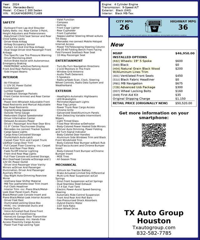 used 2024 Mercedes-Benz C-Class car, priced at $38,495