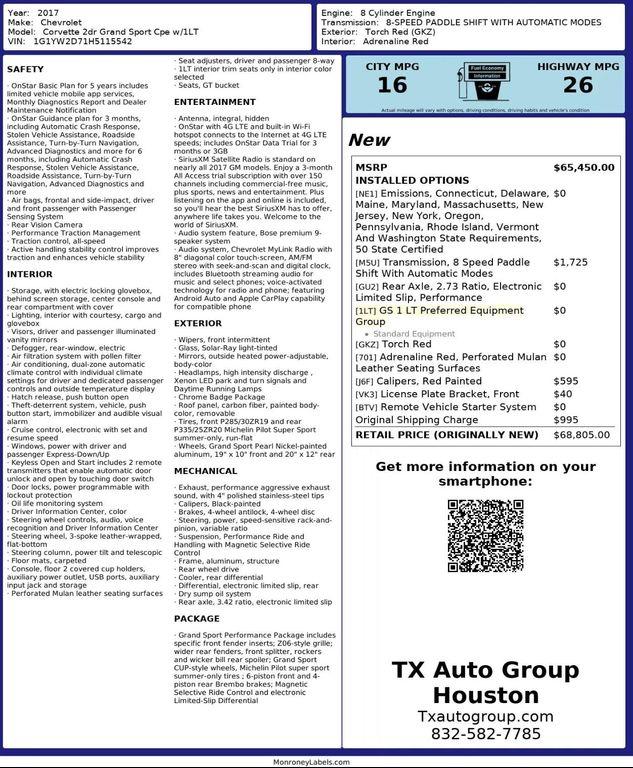 used 2017 Chevrolet Corvette car, priced at $52,295