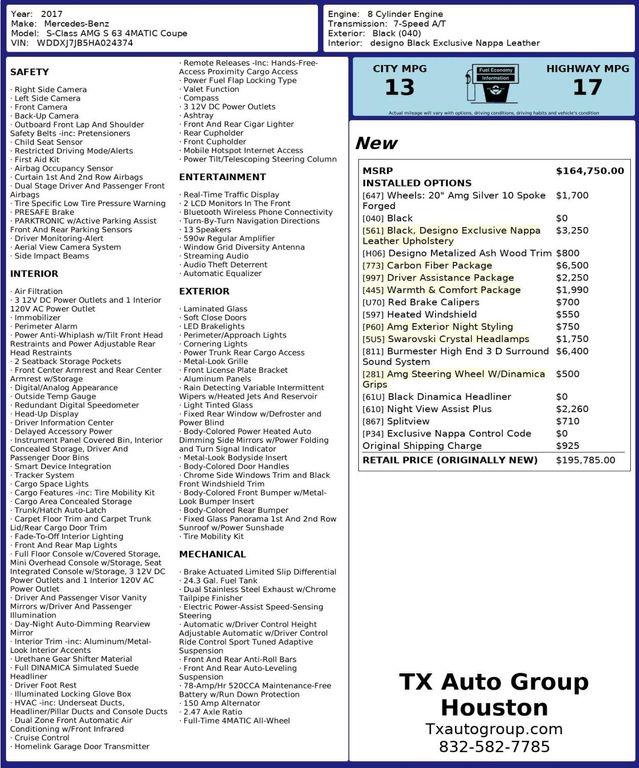 used 2017 Mercedes-Benz AMG S 63 car, priced at $67,995