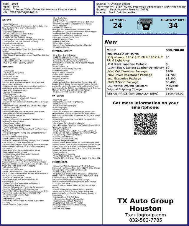 used 2018 BMW 740e car, priced at $24,495