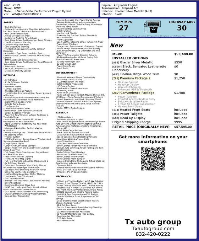 used 2019 BMW 530e car, priced at $19,395