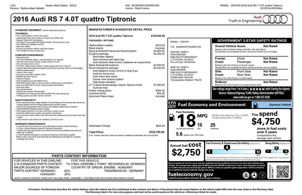 used 2016 Audi RS 7 car, priced at $39,995