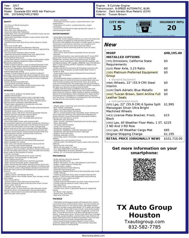 used 2017 Cadillac Escalade ESV car, priced at $29,995