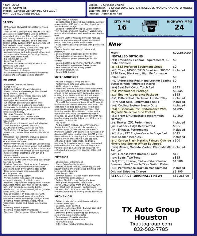 used 2022 Chevrolet Corvette car, priced at $68,995