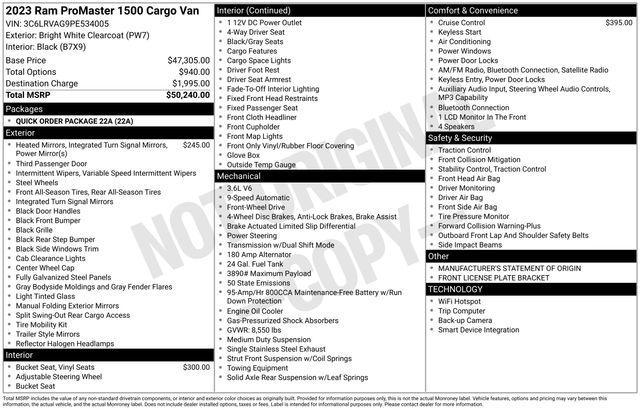 used 2023 Ram ProMaster 1500 car, priced at $33,995