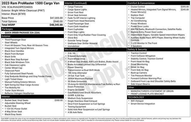 used 2023 Ram ProMaster 1500 car, priced at $33,995