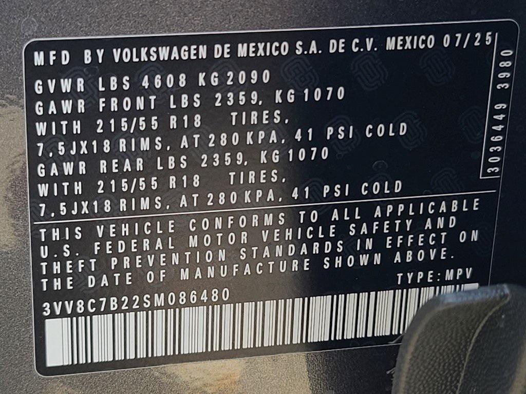 new 2025 Volkswagen Taos car, priced at $27,495