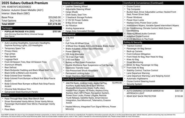 used 2025 Subaru Outback car, priced at $31,477