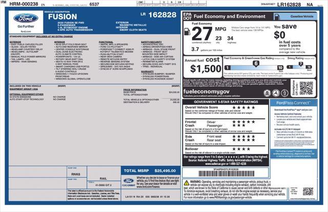 used 2020 Ford Fusion car, priced at $15,977