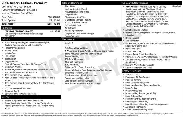 used 2025 Subaru Outback car, priced at $31,777