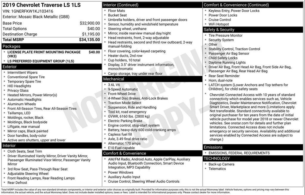 used 2019 Chevrolet Traverse car, priced at $16,677