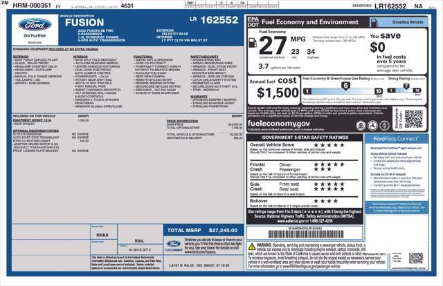 used 2020 Ford Fusion car, priced at $15,777