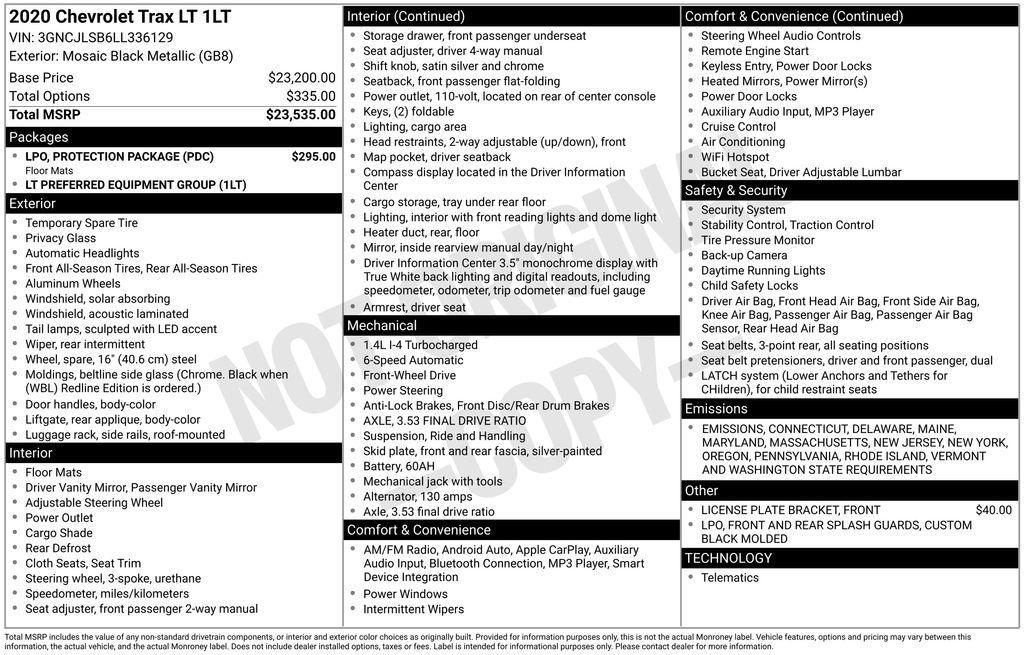 used 2020 Chevrolet Trax car, priced at $16,631