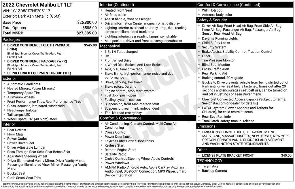 used 2022 Chevrolet Malibu car, priced at $19,223