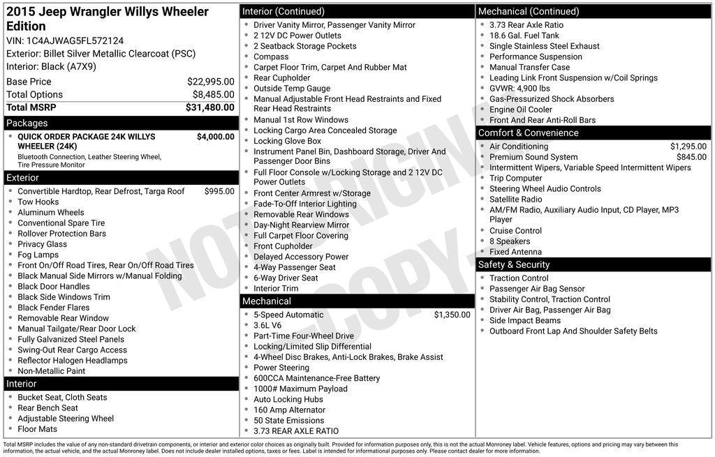 used 2015 Jeep Wrangler car, priced at $12,684