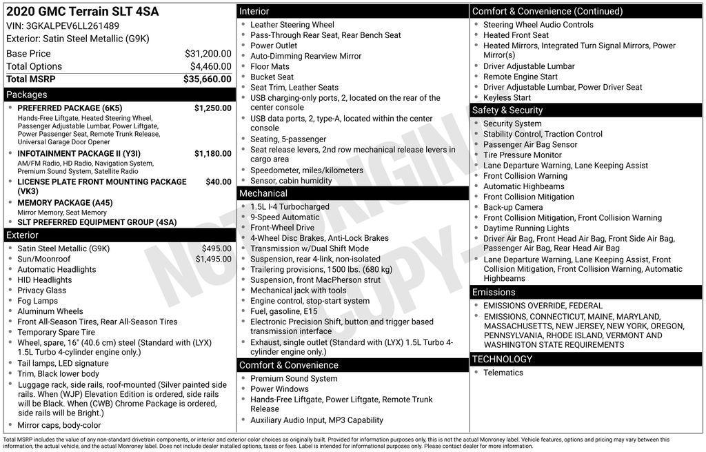 used 2020 GMC Terrain car, priced at $21,529