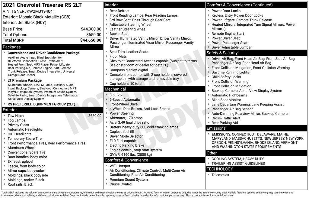 used 2021 Chevrolet Traverse car, priced at $32,573