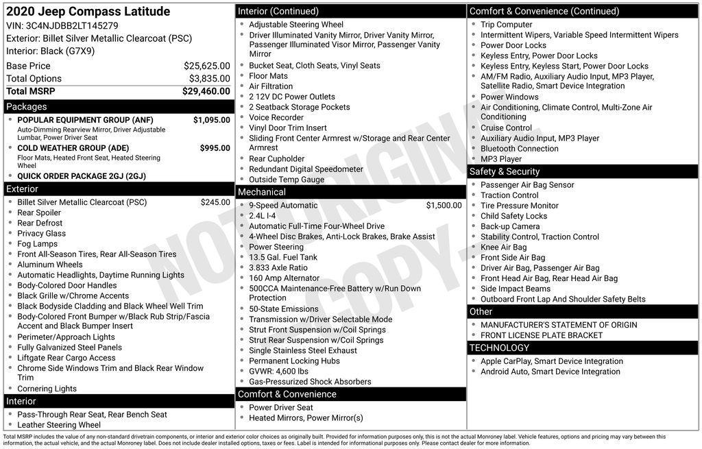 used 2020 Jeep Compass car, priced at $18,113