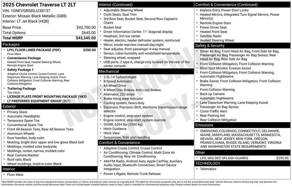 new 2025 Chevrolet Traverse car, priced at $43,780