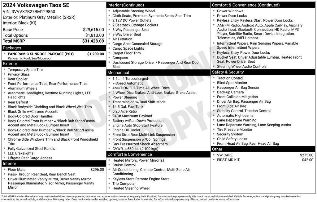 used 2024 Volkswagen Taos car, priced at $26,229